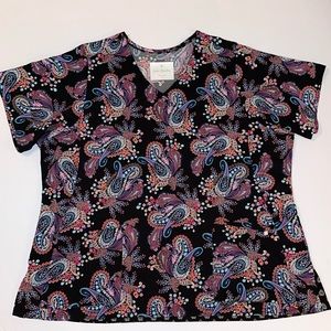 Vera Bradley, 2X Scrub TOPS tunic, short sleeve, V-neck Paisley OTH Silver Charm